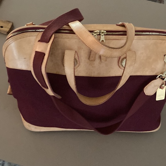 Dooney & Bourke maroon and leather weekender travel bag in good condition. - Picture 1 of 10